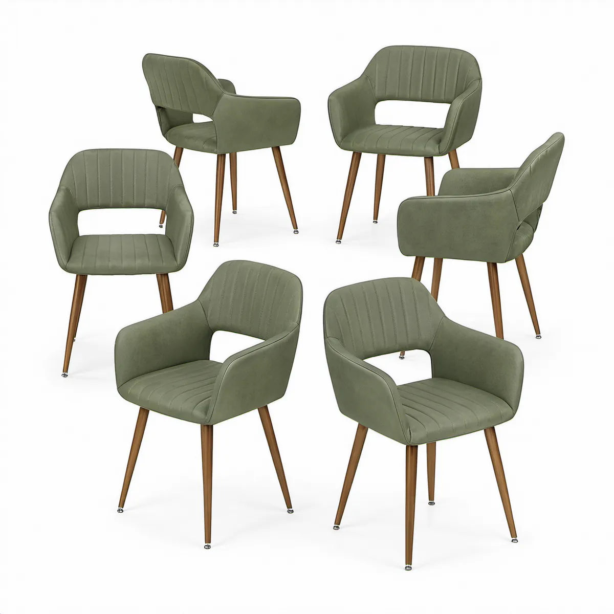 Conjunto de 6 Cadeiras de Jantar com Braços em Veludo Verde-oliva, 54 x 57 x 82 cm