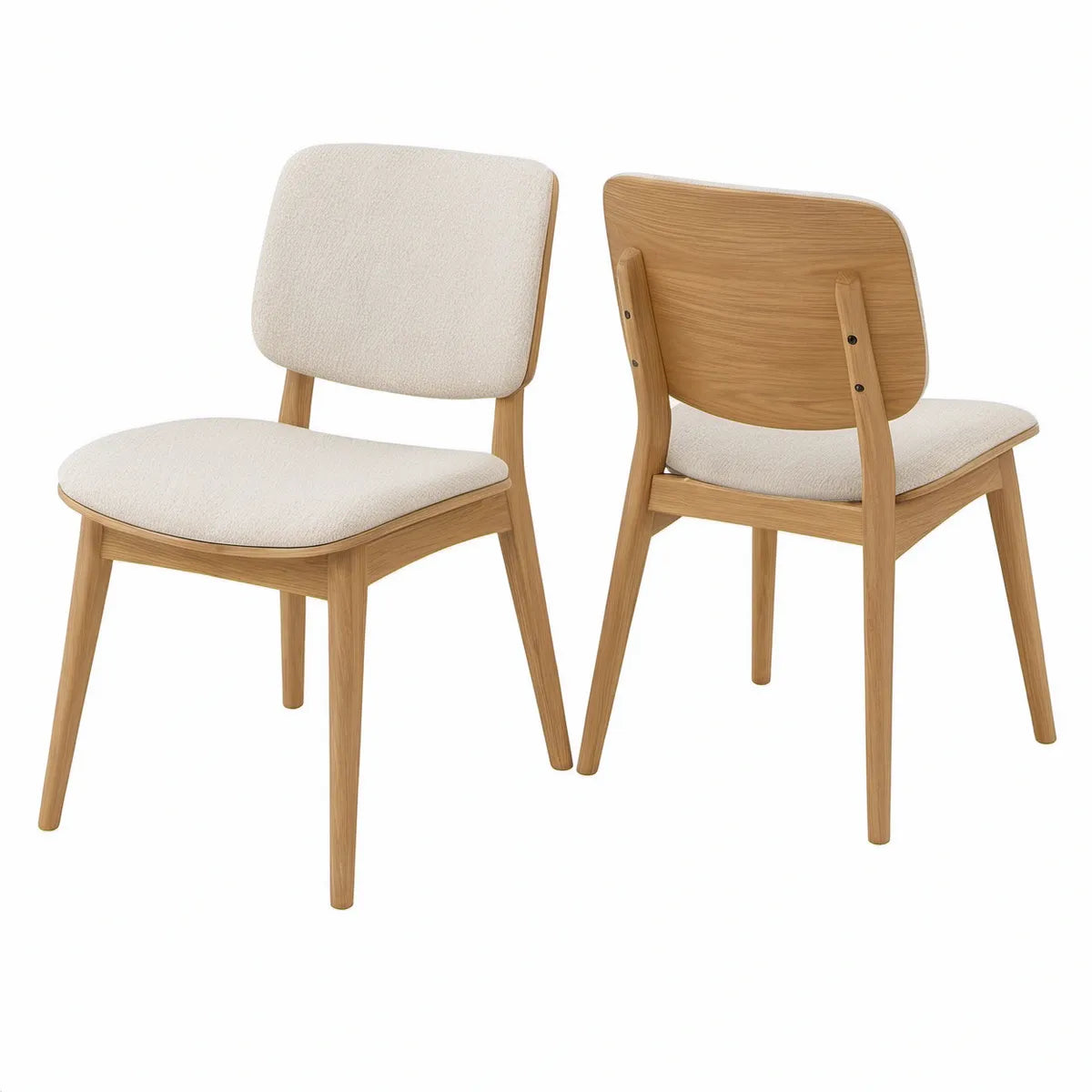 Conjunto de 2 Cadeiras Estofadas em Carvalho Natural e Bege, 48 x 55 x 80 cm