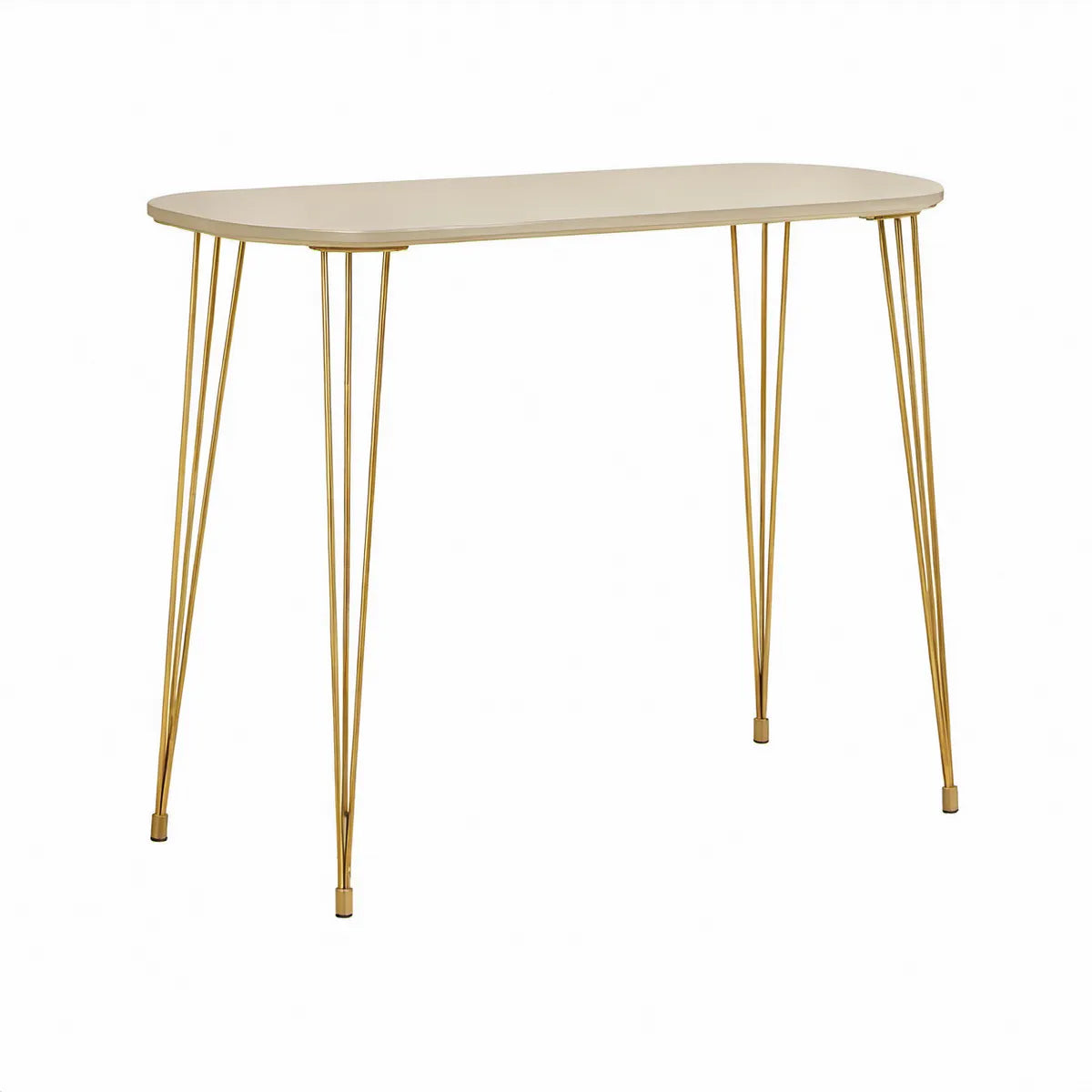 Mesa de Bar Retangular com Cantos Arredondados, MDF Branco e Aço Dourado, 120 x 60 x 105 cm