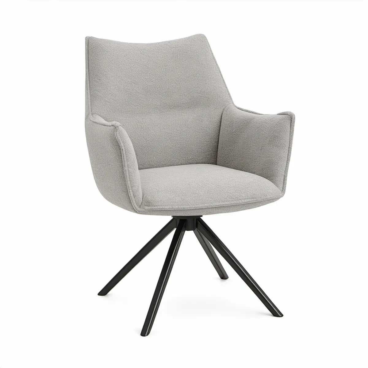 Cadeira Giratória com Braços em Tecido Bouclé Cinzento e Base em Aço Preto, 59 x 63 x 88 cm