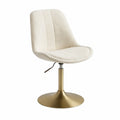 Cadeira Giratória Regulável em Bouclé Bege com Base Dourada, 50 x 55 x 84-96 cm