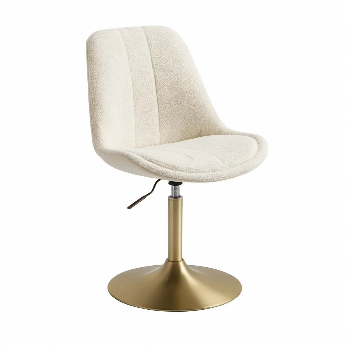 Cadeira Giratória Regulável em Bouclé Bege com Base Dourada, 50 x 55 x 84-96 cm