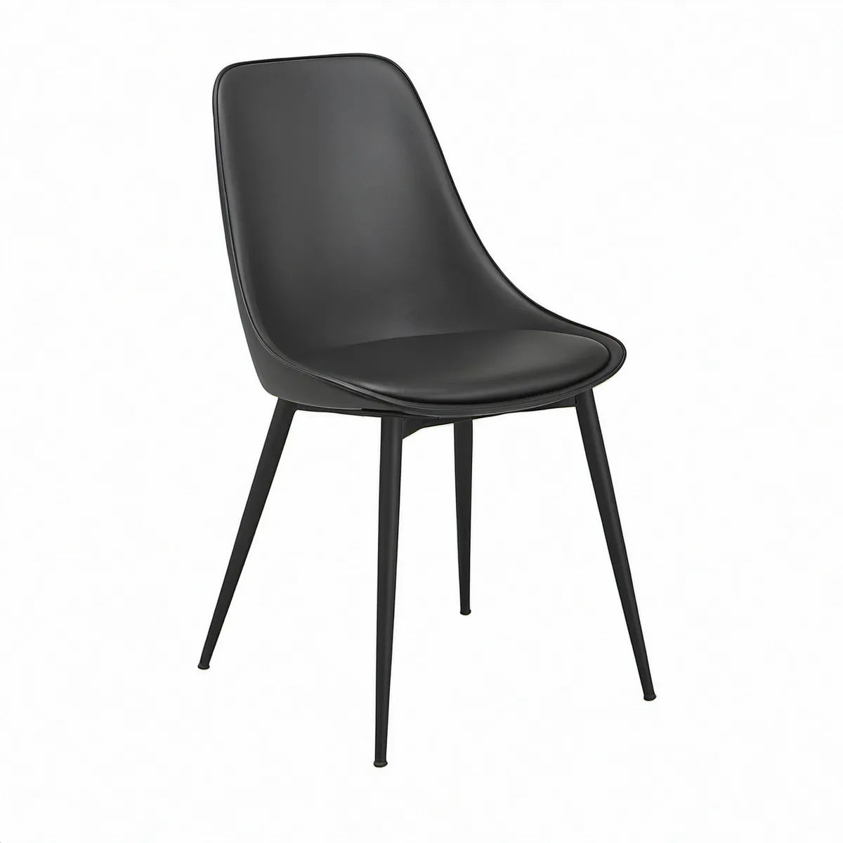 Cadeira de Jantar Estofada em Poliuretano Preto com Pernas em Aço, 46 x 55 x 83 cm