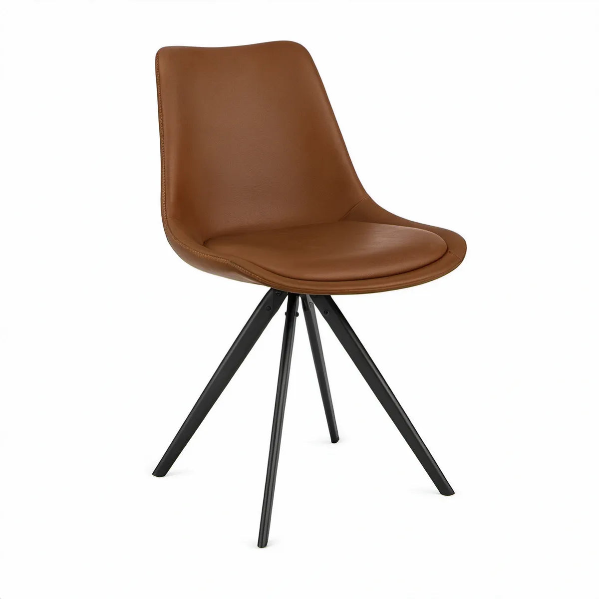 Cadeira de Jantar em Couro Sintético PU Castanho com Pernas em Aço Preto, 45 x 54 x 83 cm