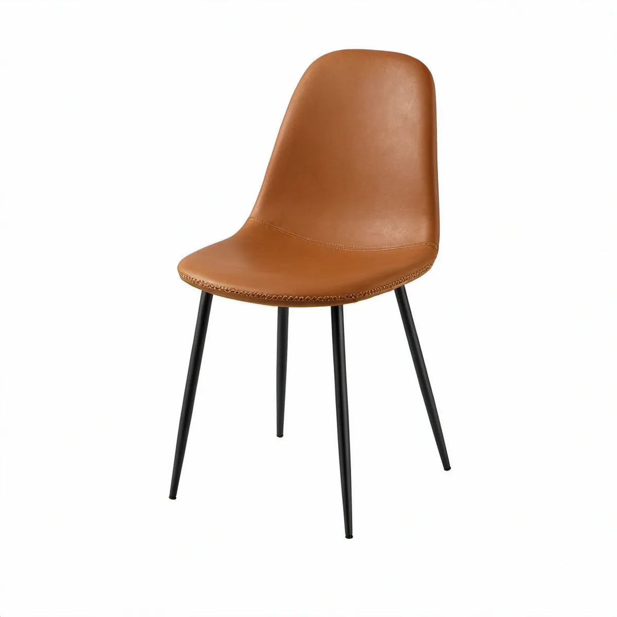 Cadeira Estofada em Pele Sintética PU Castanha com Pés Pretos, 45 x 54 x 86 cm