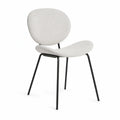 Cadeira de jantar estofada com encosto redondo em bouclé branco e pernas pretas, 52 x 56 x 82 cm