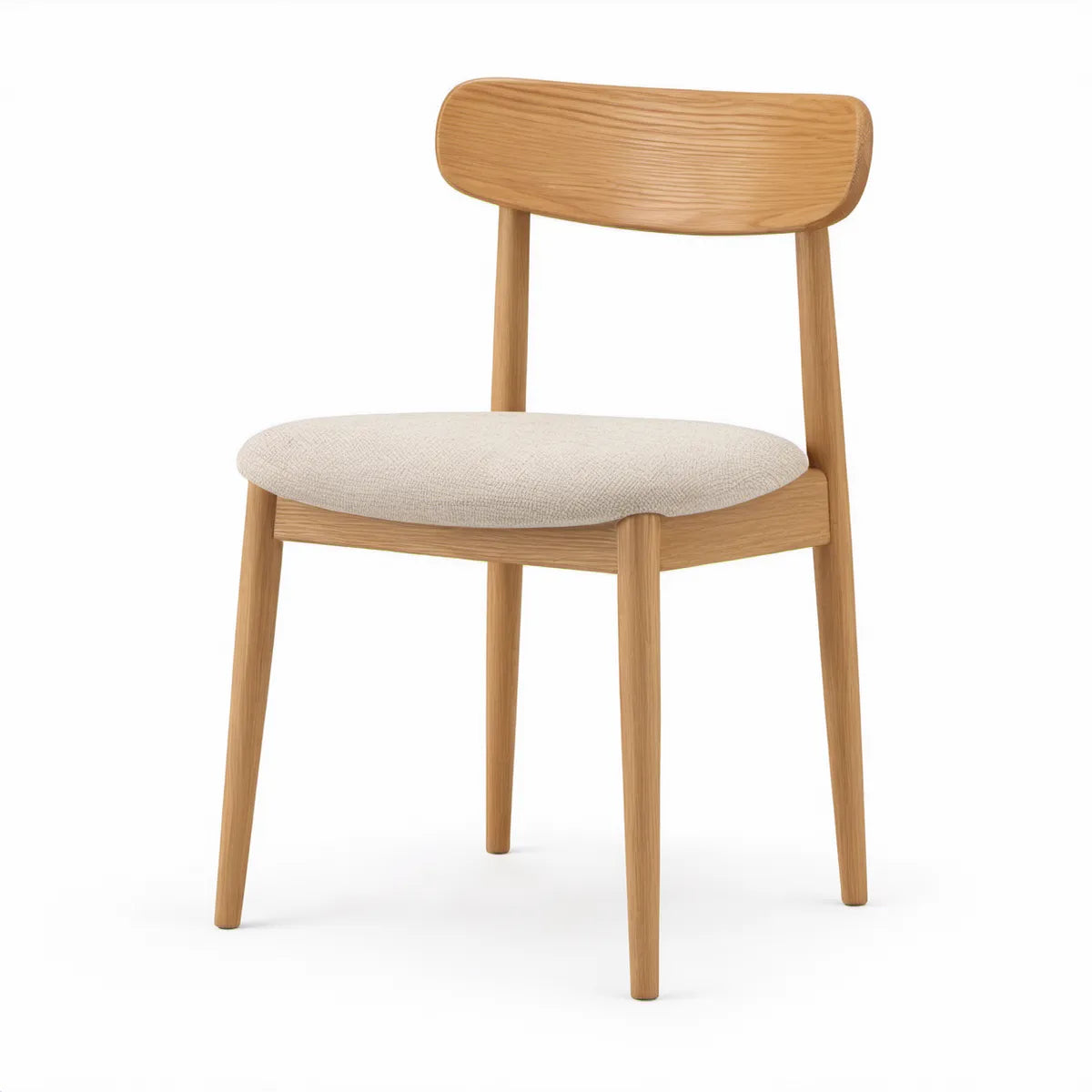 Cadeira de jantar em carvalho maciço com assento estofado bege, 49 x 54 x 78 cm