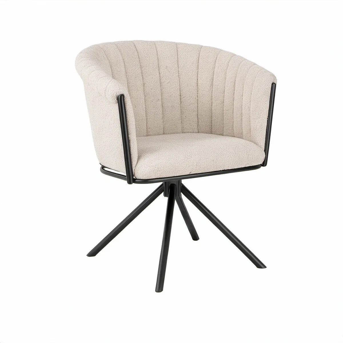 Cadeira Giratória de Jantar em Bouclé Bege e Preto 62 x 60 x 82 cm