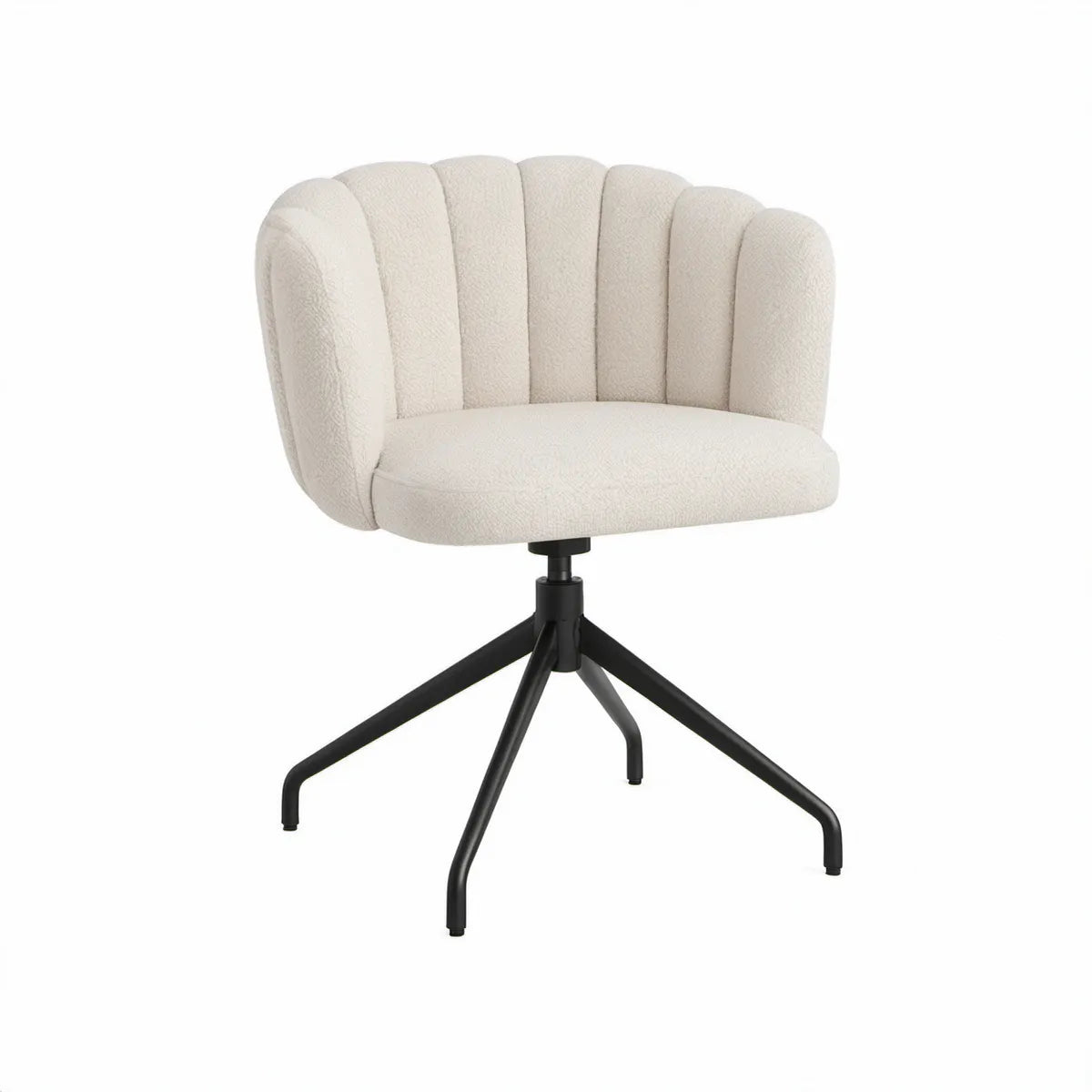Cadeira Giratória em Bouclé Creme com Base em Aço Preto 59 x 61 x 81 cm
